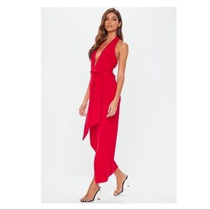 Red Plunge Tie Waist Midaxi Missguided Dress